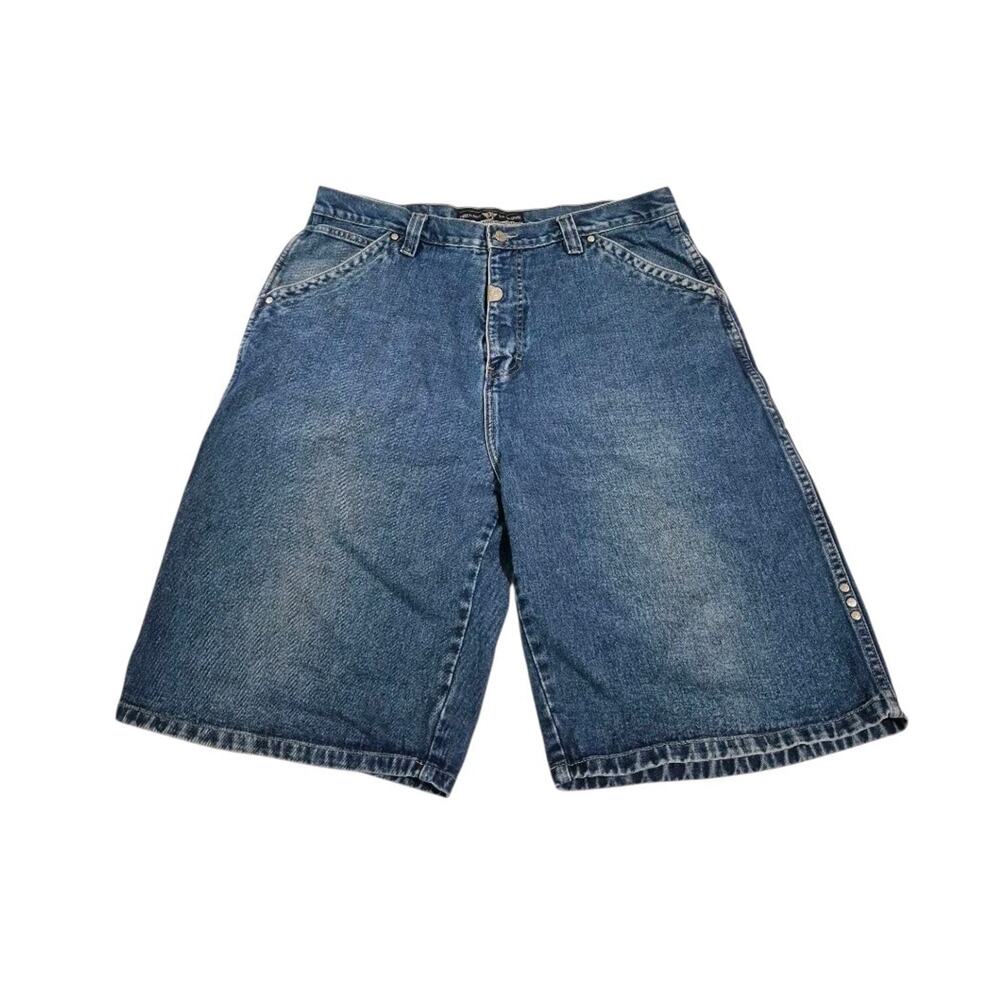 Pure Playaz Denim Shorts Mens 38 Baggy Y2K Hip Hop Blue Medium Wash